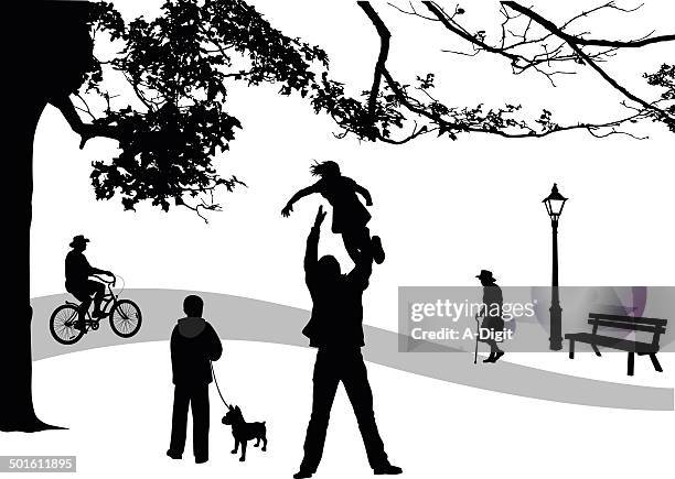 autumnfamilytime - frauen hund park stock-grafiken, -clipart, -cartoons und -symbole