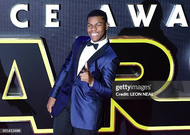British actor John Boyega attends the opening of the European Premiere of "Star Wars: The Force Awakens" in central London on December 16, 2015. Ever...