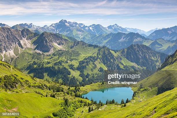 the alpine lake seealpsee near oberstdorf, bavaria, germany - munich stockfoto's en -beelden