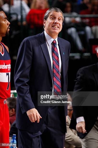 Close up shot of Randy Wittman of the Washington Wizards during the game against the Dallas Mavericks on December 12, 2015 at the American Airlines...