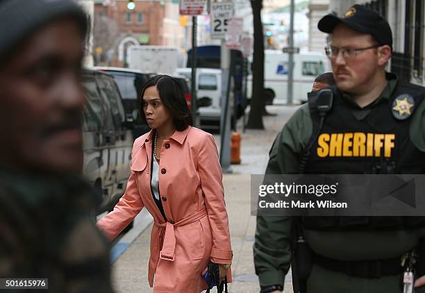 Baltimore City State Attorney Marilyn Mosby leaves the Baltimore City City Circuit Courthouse East, during a break in deliberations in Baltimore...