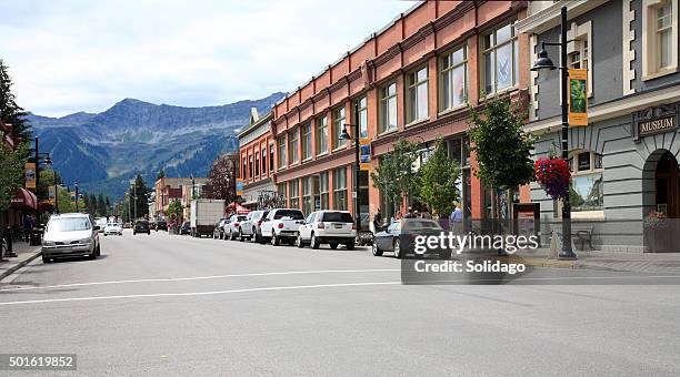 main street old town fernie british columbia in summer - street light banner stock pictures, royalty-free photos & images