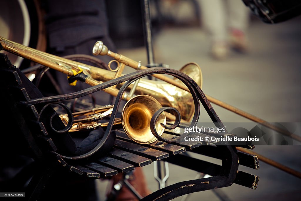 Trombone on a bench