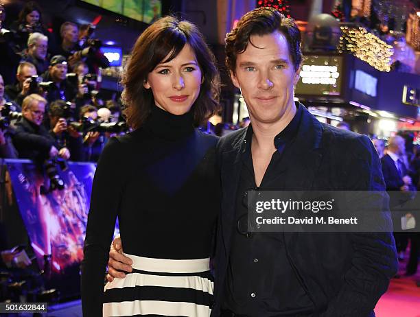 Sophie Hunter and Benedict Cumberbatch attend the European Premiere of "Star Wars: The Force Awakens" in Leicester Square on December 16, 2015 in...