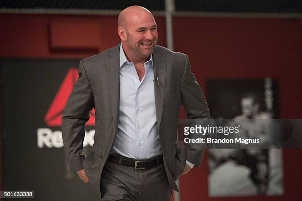 President Dana White enters the TUF gym during the filming of The Ultimate Fighter: Team McGregor vs Team Faber at the UFC TUF Gym on August 26, 2015...