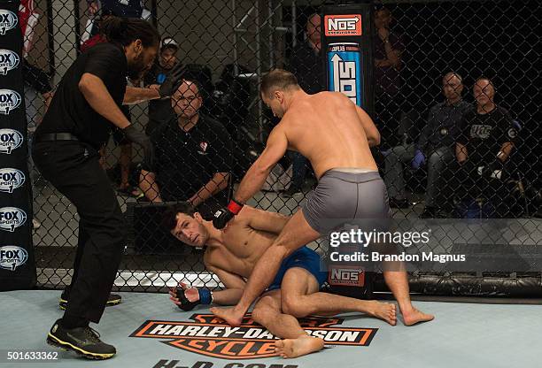 Artem Lobov knocks down Julian Erosa during the filming of The Ultimate Fighter: Team McGregor vs Team Faber at the UFC TUF Gym on August 26, 2015 in...