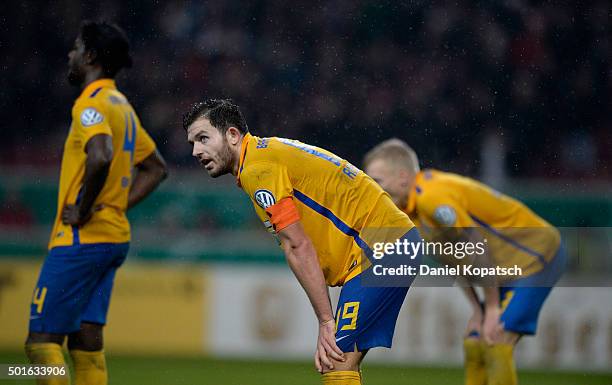 Ken Reichel of Braunschweig reacts after the round of sixteen DFB Cup match between VfB Stuttgart and Eintracht Braunschweig at Mercedes-Benz Arena...