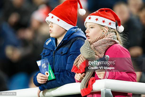 Jonge Heerenveen fans met kerstmuts during the Dutch Eredivisie match between sc Heerenveen and Excelsior Rotterdam at Abe Lenstra Stadium on...