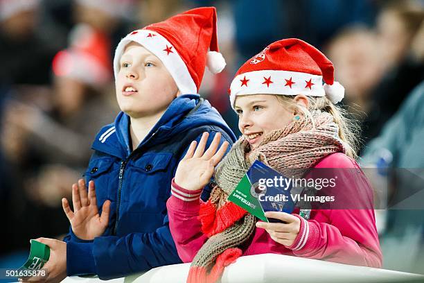 Jonge Heerenveen fans met kerstmuts during the Dutch Eredivisie match between sc Heerenveen and Excelsior Rotterdam at Abe Lenstra Stadium on...