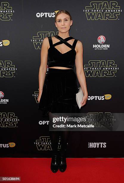 Sophie Hensser arrives ahead of the 'Star Wars: The Force Awakens' Australian premiere on December 16, 2015 in Sydney, Australia.