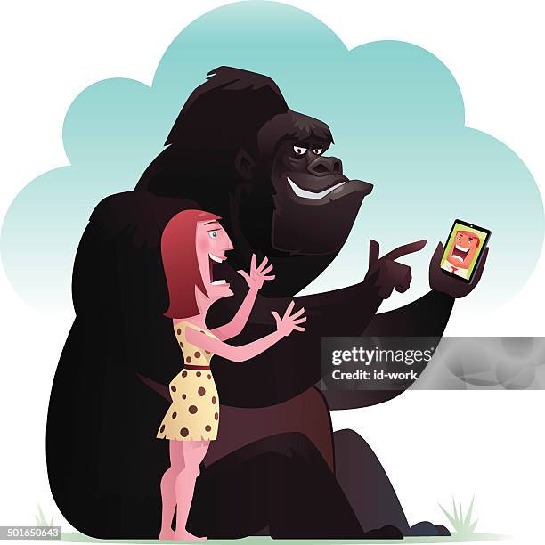 ilustrações, clipart, desenhos animados e ícones de gorila e lady conversando - cavewoman