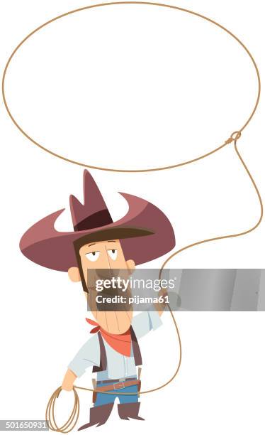 illustrazioni stock, clip art, cartoni animati e icone di tendenza di cowboy con lazo - lazo