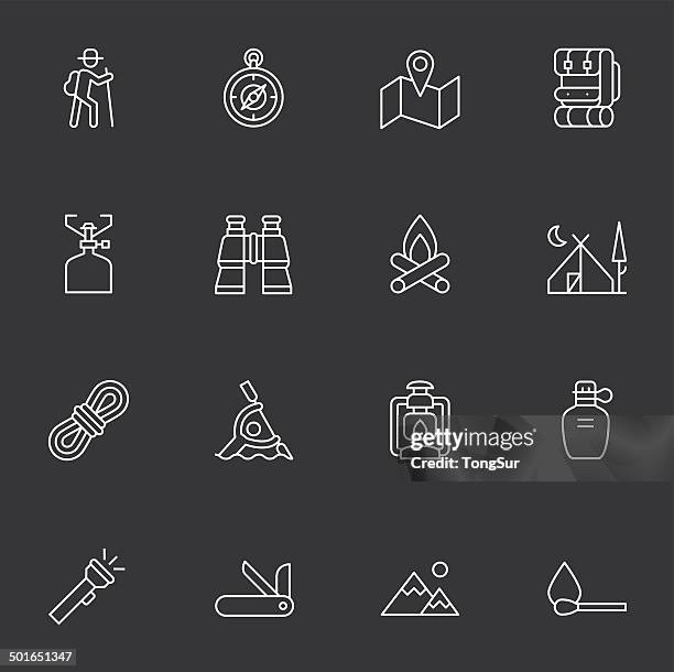 camping icons - light white - people on canoe clip art stock illustrations