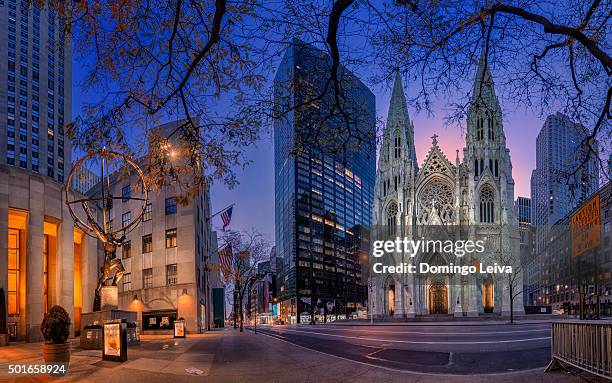 atlas, st patrick's cathedral, new york city, u - centro rockefeller fotografías e imágenes de stock