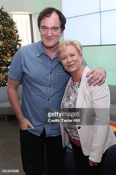 Quentin Tarantino and Eve Plumb visit the SiriusXM Studios on December 16, 2015 in New York City.