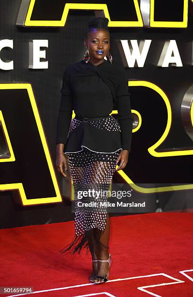 Lupita Nyong'o attends the European Premiere of "Star Wars: The Force Awakens" at Leicester Square on December 16, 2015 in London, England.