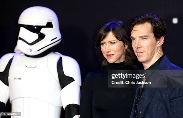 Sophie Hunter and Benedict Cumberbatch attend the European Premiere of "Star Wars: The Force Awakens" at Leicester Square on December 16, 2015 in...