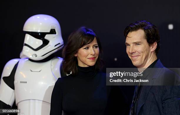 Sophie Hunter and Benedict Cumberbatch attend the European Premiere of "Star Wars: The Force Awakens" at Leicester Square on December 16, 2015 in...