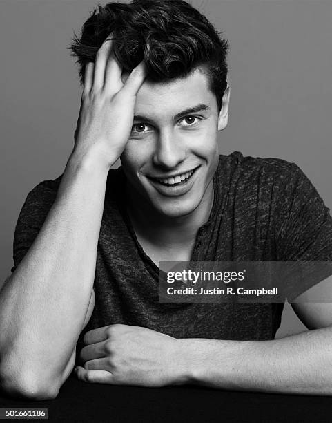 Singer Shawn Mendes poses for a portrait at the 2015 Jingle Ball for Just Jared on December 4, 2015 in Los Angeles, California.