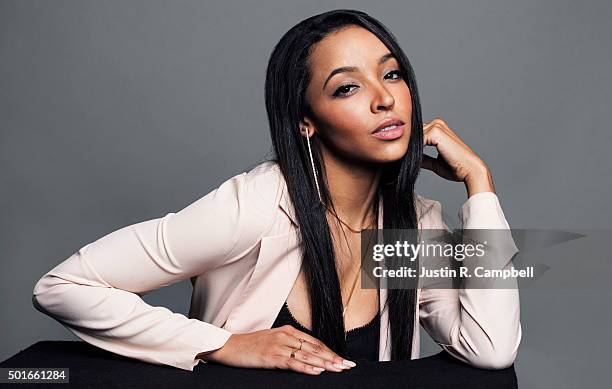 Singer Tinashe poses for a portrait at the 2015 Jingle Ball for Just Jared on December 4, 2015 in Los Angeles, California.