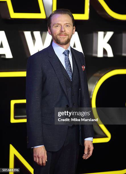 Simon Pegg attends the European Premiere of "Star Wars: The Force Awakens" at Leicester Square on December 16, 2015 in London, England.