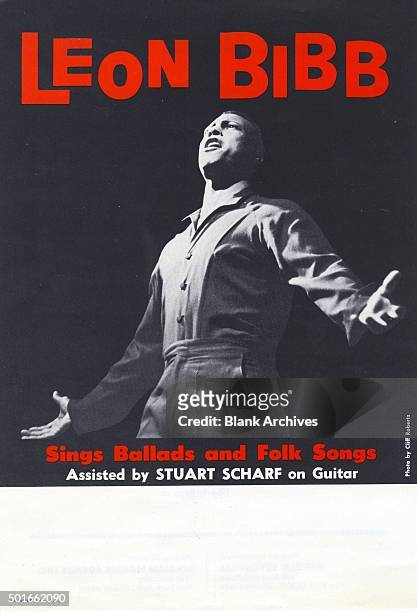 Handbill advertises Leon Bibb, with Stuart Scarf, as he 'Sings Ballads and Folk Songs,' late 1950s or early 1960s.