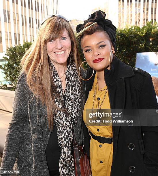 Jennifer Lowe-Anker and Andrea Day attend a Celebration of MERU Luncheon With Jimmy Chin And Conrad Anker at Craft on December 16, 2015 in Century...