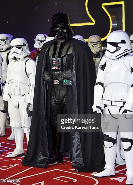 Darth Vadar attends the European Premiere of "Star Wars: The Force Awakens" at Leicester Square on December 16, 2015 in London, England.