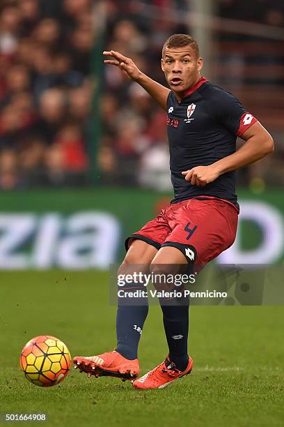 Sebastien De Maio of Genoa CFC in action during the Serie A match betweeen Genoa CFC v Bologna FC at Stadio Luigi Ferraris on December 12, 2015 in...