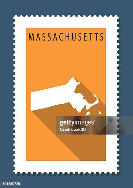 massachusetts map on orange background, long shadow, flat design,stamp - ma stock illustrations