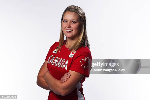 Golfer Brooke Henderson poses for a portrait at the Team Canada Rio 2016 Media Summit shoot at the Hilton Hotel on December 10, 2015 in Toronto,...