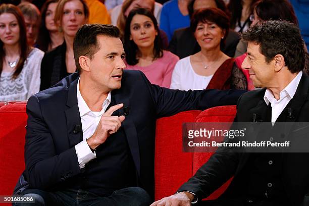 Tv Host Olivier Minne, who presents the Theater play "L'hotel du libre echange" played by France 2 Hosts, and Main Guest of the Show, Singer Patrick...
