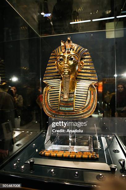 The golden funerary mask of Tutankhamun, a king of Ancient Egypt is being displayed during an unveiling ceremony at the Egyptian Museum after its...