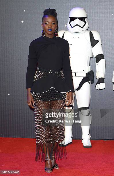 Lupita Nyong'o attends the European Premiere of "Star Wars: The Force Awakens" at Leicester Square on December 16, 2015 in London, England.