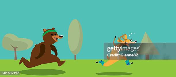 motivational exercise (bear chasing deer) - bear running stock illustrations