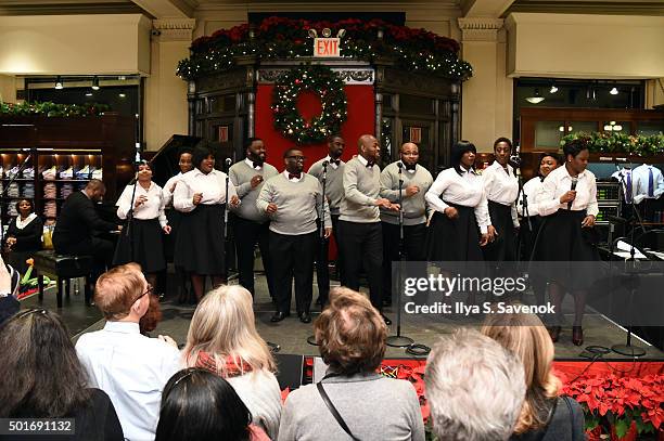 Boy's and Girl's Choir of Harlem Alumni Ensemble perform onstage at Brooks Brothers holiday celebration with St. Jude Children's Research Hospital...