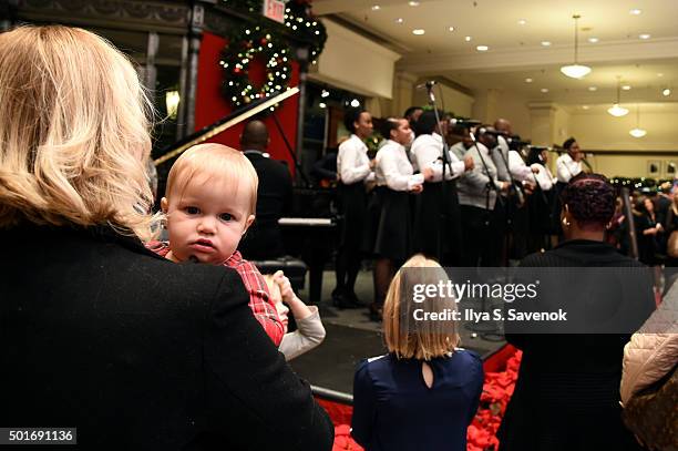 Boy's and Girl's Choir of Harlem Alumni Ensemble perform onstage at Brooks Brothers holiday celebration with St. Jude Children's Research Hospital...