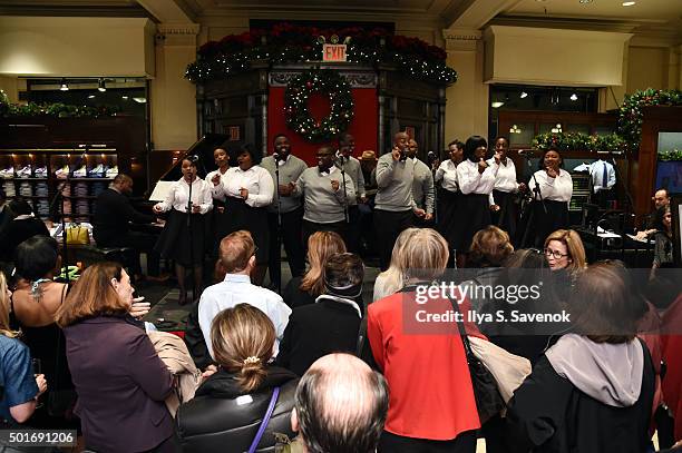 Boy's and Girl's Choir of Harlem Alumni Ensemble perform onstage at Brooks Brothers holiday celebration with St. Jude Children's Research Hospital...