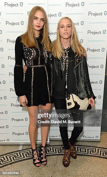 Cara Delevingne and Mary Charteris attend the Project-0 Wave Makers Marine Conservation concert at Scala on December 16, 2015 in London, England.