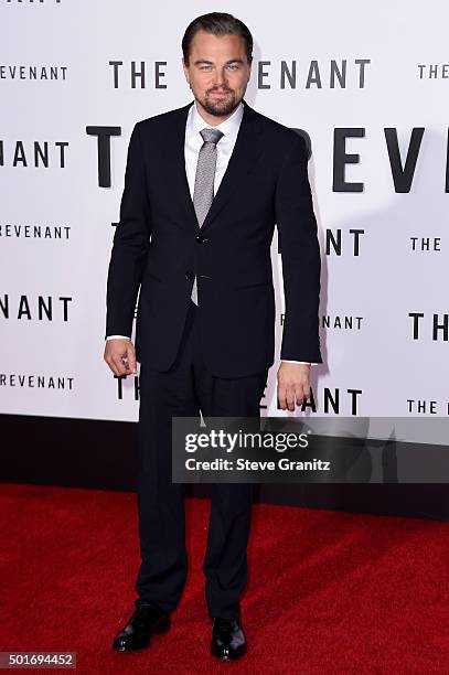 Actor Leonardo DiCaprio attends the premiere of 20th Century Fox and Regency Enterprises' "The Revenant" at the TCL Chinese Theatre on December 16,...