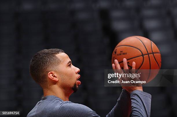 Michael Carter-Williams of the Milwaukee Bucks warms up before the game against the Los Angeles Clippers on December 16, 2015 at STAPLES Center in...