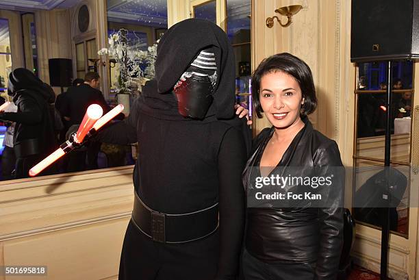Actress/producer Saida Jawad poses with a 'Dark Vader' during the 'Star Wars: Episode VII - The Force Awakens' Screening Party Hosted by S.T. Dupont...