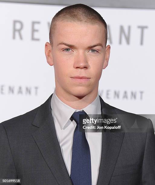 Actor Will Poulter arrives at the Los Angeles Premiere "The Revenant" at TCL Chinese Theatre on December 16, 2015 in Hollywood, California.