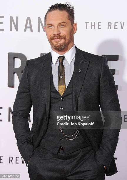 Actor Tom Hardy arrives at the Los Angeles Premiere "The Revenant" at TCL Chinese Theatre on December 16, 2015 in Hollywood, California.