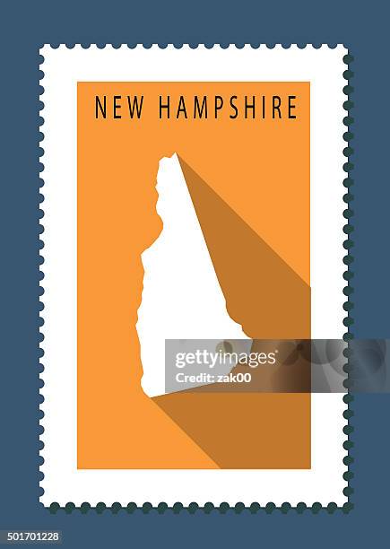 ilustrações, clipart, desenhos animados e ícones de new hampshire mapa em fundo laranja, longa sombra, design 2d - new hampshire