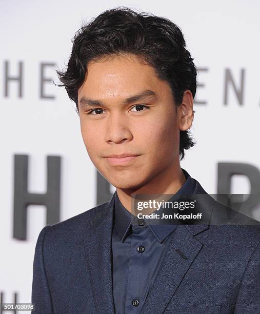 Actor Forrest Goodluck arrives at the Los Angeles Premiere "The Revenant" at TCL Chinese Theatre on December 16, 2015 in Hollywood, California.