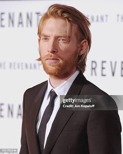 Actor Domhnall Gleeson arrives at the Los Angeles Premiere "The Revenant" at TCL Chinese Theatre on December 16, 2015 in Hollywood, California.