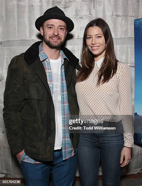 Justin Timberlake and Jessica Biel attend a Celebration of MERU Screening And Reception at RED Studios on December 16, 2015 in Los Angeles,...
