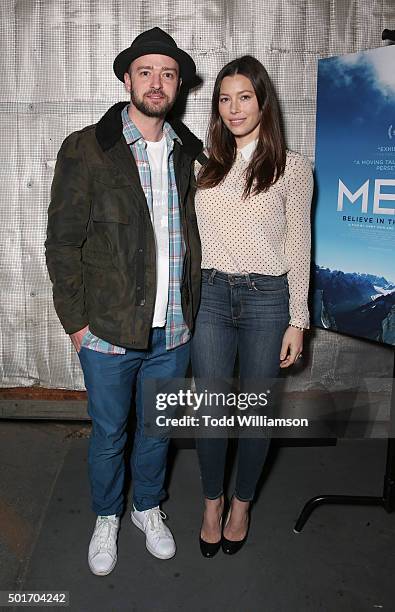 Justin Timberlake and Jessica Biel attend a Celebration of MERU Screening And Reception at RED Studios on December 16, 2015 in Los Angeles,...