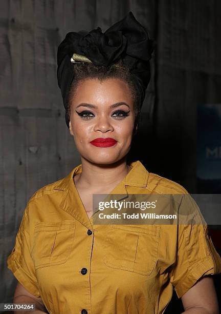 Andra Day attends a Celebration of MERU Screening And Reception at RED Studios on December 16, 2015 in Los Angeles, California.